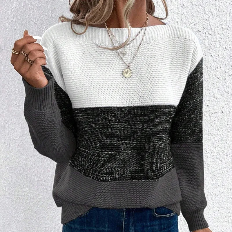 Damski sweter z dzianiny w kolorowe bloki